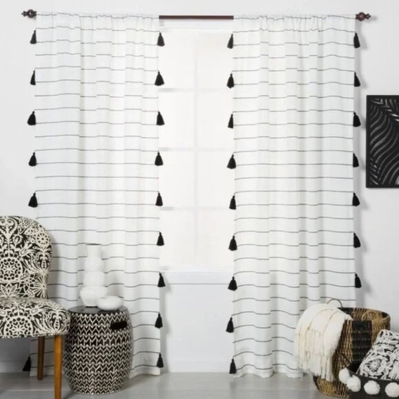 Opalhouse Contrast Stripe W/ Tassel Light Filtering Curtain - Picture 1 of 5
